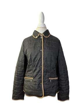 Nuage Black Quilted Jacket with Tan Trim and Paisley Lining